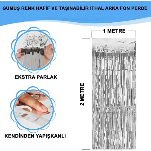 Gümüş Metalize Saçaklı Fon Perde ürün görseli 1