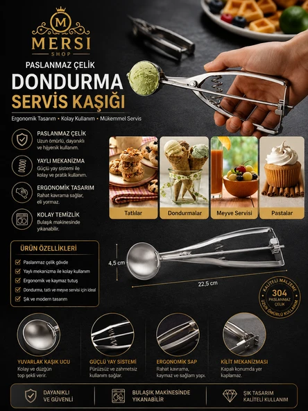 Paslanmaz Çelik Dondurma Servis Kaşığı Ergonomik Dondurma Kepçesi ürün görseli 1