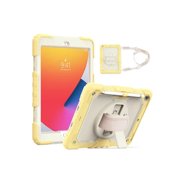 Apple iPad 10.2 (7.nesil) Kılıf Strap New Tablet Kapak - Sarı ürün görseli 1