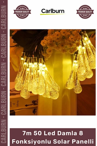 #Solar Bahçe Aydınlatma Dekoratif Solar 7m 50 Led Damla 8 Fonksiyonlu Solar Panelli Gün Işığı ürün görseli 1