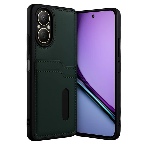 Realme 12 Lite Kılıf Sara Kartvizitli Deri Kılıf - Koyu Yeşil ürün görseli 1