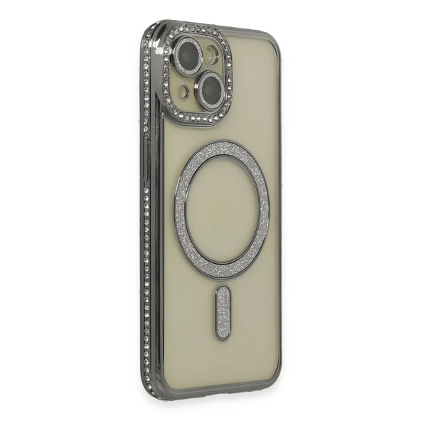 iPhone 15 Kılıf Joke Simli Magneticsafe Kılıf - Gri ürün görseli 1