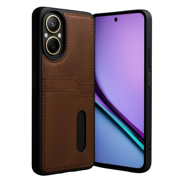 Realme 12 Lite Kılıf Sara Kartvizitli Deri Kılıf - Taba ürün görseli 1