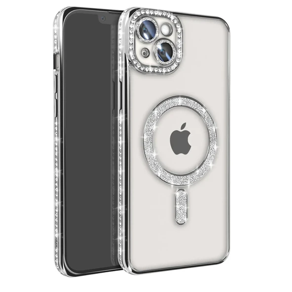 iPhone 15 Kılıf Joke Simli Magneticsafe Kılıf - Gümüş ürün görseli 1