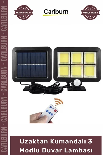 #Solar Aydınlatma 120 Cob Led Solar Panelli Sensörlü Uzaktan Kumandalı 3 Modlu Duvar Lambası ürün görseli 1
