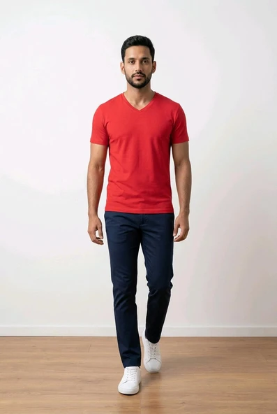 BİÇOMİ Premium Comfort Modern Fit V-Yaka Tişört ürün görseli 1