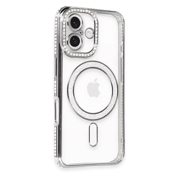 iPhone 16 Kılıf Joke Simli Magneticsafe Kılıf - Gri ürün görseli 1