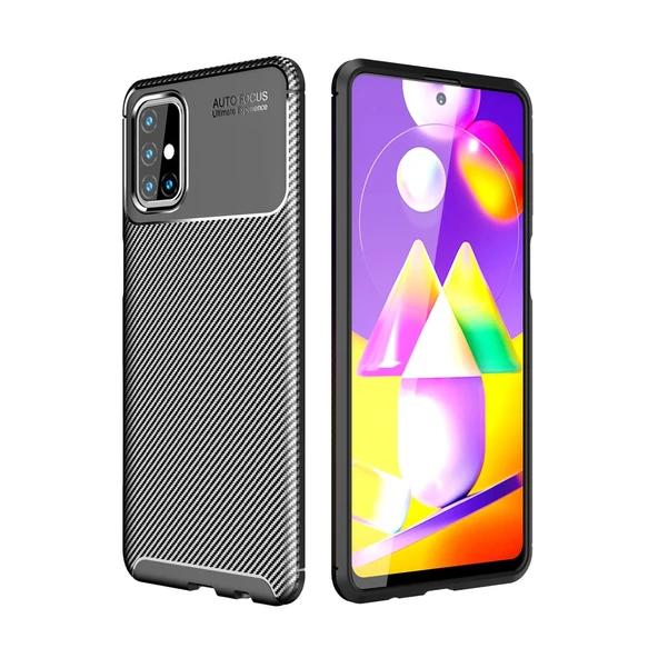 Samsung Galaxy M31s Kılıf Auto Focus Karbon Kapak - Siyah ürün görseli 1