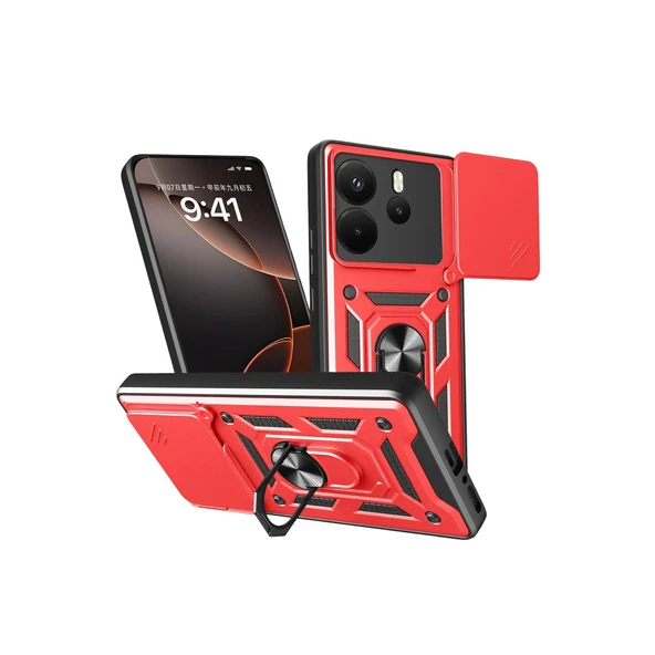 Xiaomi Redmi Note 14 4g Pars Lens Yüzüklü Silikon - Kırmızı ürün görseli 1