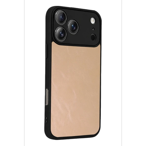 iPhone 17 Pro Max Aras Deri Kapak - Pudra - Resim 3