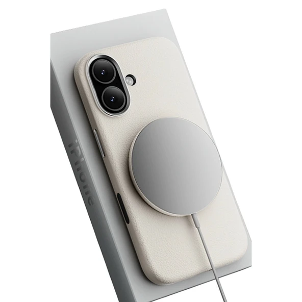 iPhone 17 Wonder Deri Magsafe Kapak - Beyaz - Resim 3