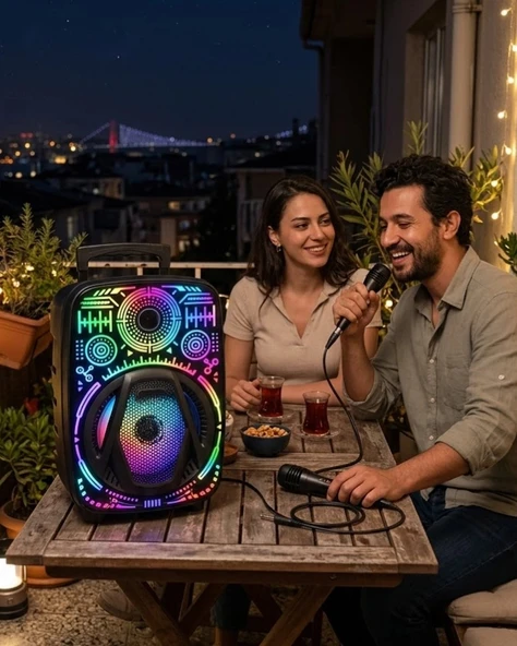 Taşınabilir Bluetooth Speaker Mikrofonlu RGB Işıklı Karaoke Ses Sistemi ürün görseli 1