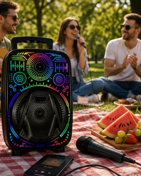 Karaoke Hoparlör RGB LED Işıklı USB FM Radyo Destekli Taşınabilir Speaker ürün görseli 1