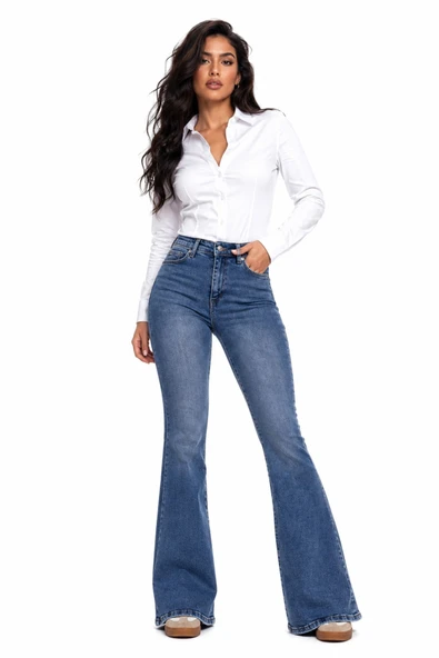 Kadın İspanyol Paça Fit Jean Pantolon BGL-ST05451 ürün görseli 1