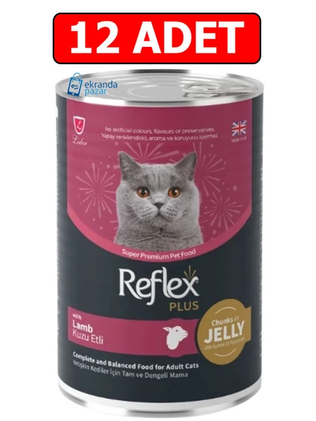 Reflex plus kuzulu kedi konserve 400 gr 12 adet jöle içinde et parçacıklı yetişkin kedi ürün görseli 1