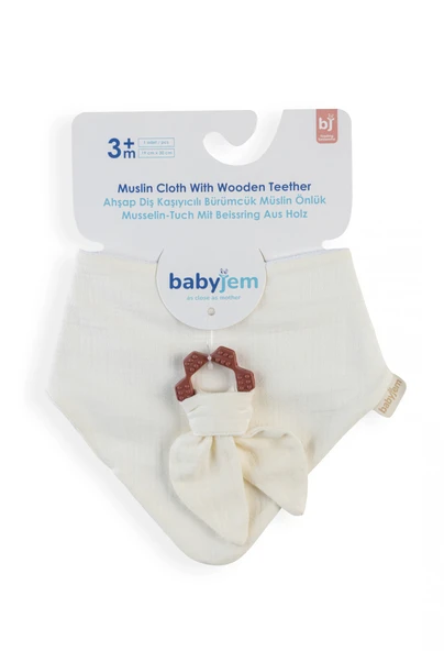 BabyJem Silikon Diş Kaşıyıcılı Müslin Önlük 736 Ekru ürün görseli 1