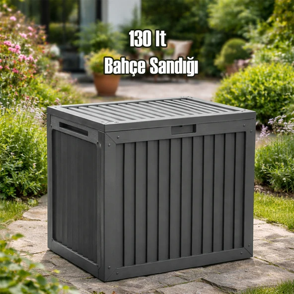 Porsima 161001-012 130LT Kilitli Organizer Kapaklı Bahçe Balkon Kiler Sandığı Çok Amaçlı Depolama Sandığı Gri ürün görseli 1