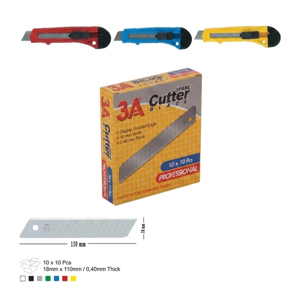 3A Profesyonel Maket Bıçağı Yedeği 18 mm Karışık Renk 1 Adet Maket Bıçağı 10'lu Yedek Bıçak ürün görseli 1