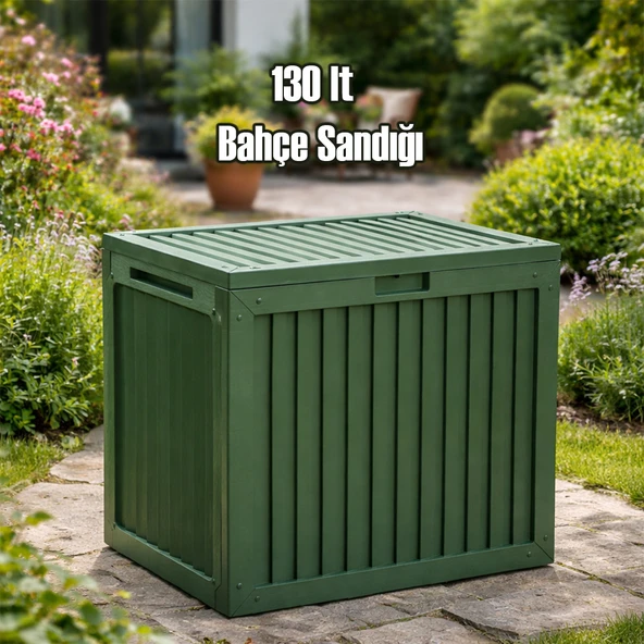 Porsima 161001-005 130LT Kilitli Organizer Kapaklı Bahçe Balkon Kiler Sandığı Çok Amaçlı Depolama Sandığı Yeşil ürün görseli 1