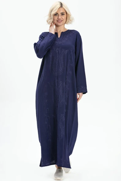 Uzun Kol Şile Bezi Simli Kaftan Midi Boy Yazlık Elbise Mor Mor ürün görseli 1