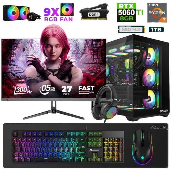 Xaser Star X110 Ryzen 7 5700X 32GB Ram 1TB M.2 NVMe SSD 8GB RTX5060Ti 27" 300Hz Oyuncu Bilgisayarı ürün görseli 1