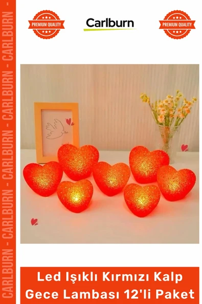 Özel Üretim Dekoratif Pilli Romantik 8cm Modeli Led Işıklı Kırmızı Kalp Gece Lambası 12'li Paket ürün görseli 1