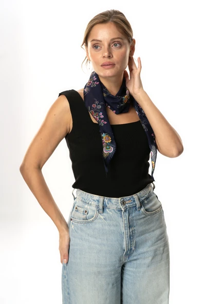 Vual Fular Mimoza Lacivert 6235 - Resim 2