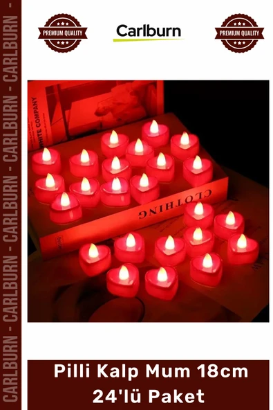 Özel Üretim Dekoratif Romantik LED Işıklı Kırmızı Sevgililer Günü Pilli Kalp Mum 18cm 24'lü Paket ürün görseli 1
