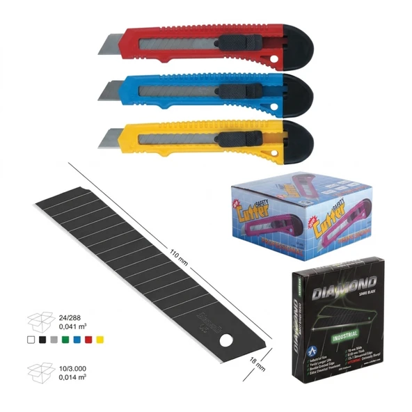Profesyonel Maket Bıçağı ve 18 mm Yedek Uç Karışık Renk 1 Adet Maket Bıçağı 10'lu Yedek Bıçak ürün görseli 1