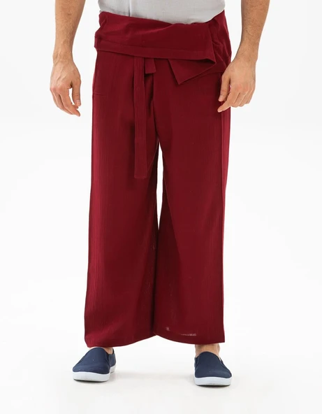 Erkek Şile Bezi Thai Balıkçı Yazlık Pantolon Bordo Brd ürün görseli 1