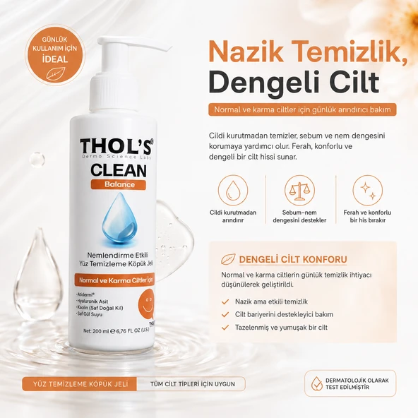 Thols TB1 Sebum Dengeleyici ve Nemlendirici Temizleme Köpük Jeli Hyaluronik Asit & Kaolin Kil 200 ml ürün görseli 1