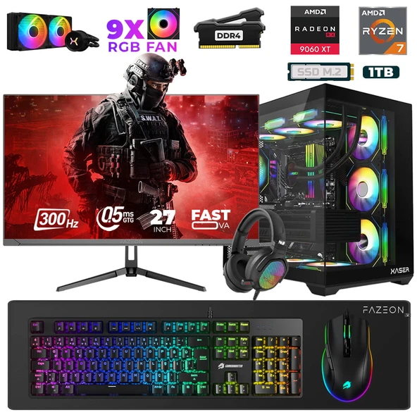 Xaser Star X130 Ryzen 7 5700X 16GB Ram 1TB M.2 NVMe SSD 16GB RX9060XT 27" 300Hz Oyuncu Bilgisayarı ürün görseli 1