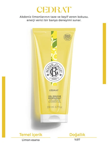Roger&Gallet Cedrat Doğal Limon Özlü ve Nemlendirici Yoğun Köpük Duş Jeli 200 ml ürün görseli 1