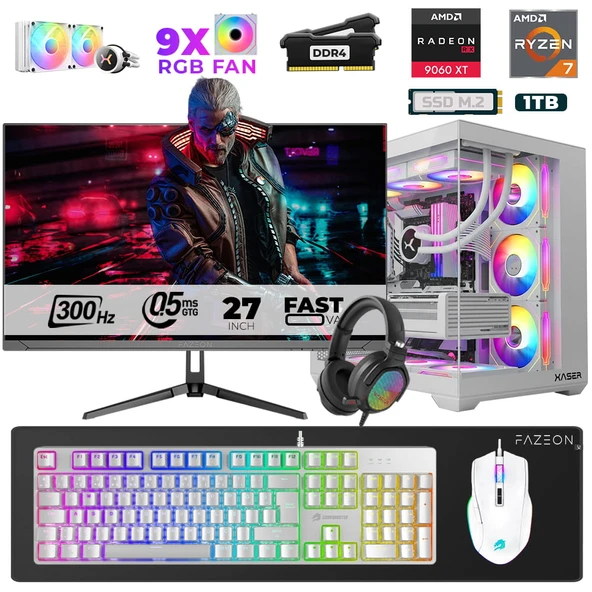 Xaser Star X140 Ryzen 7 5700X 16GB Ram 1TB M.2 NVMe SSD 16GB RX9060XT 27" 300Hz Oyuncu Bilgisayarı ürün görseli 1