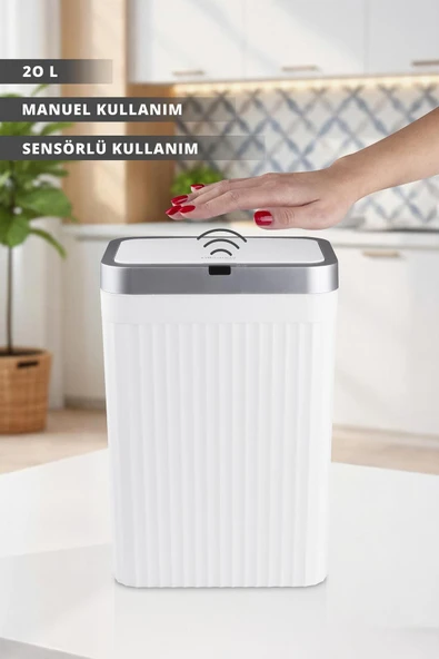 Hareket Sensörlü 20 lt Kırık Beyaz Çöp Kovası - Resim 3