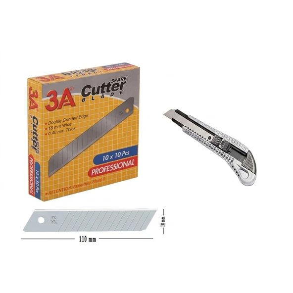3A Profesyonel Maket Bıçağı 18 mm 1 Adet Maket Bıçağı 10'lu Yedek Bıçak ürün görseli 1