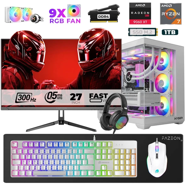 Xaser Star X160 Ryzen 7 5700X 32GB Ram 1TB M.2 NVMe SSD 16GB RX9060XT 27" 300Hz Oyuncu Bilgisayarı ürün görseli 1