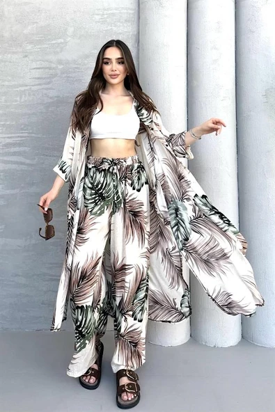 Haki Desenli Cepli Beli Lastikli Gömlek Pantolon Kaftan Takım ürün görseli 1