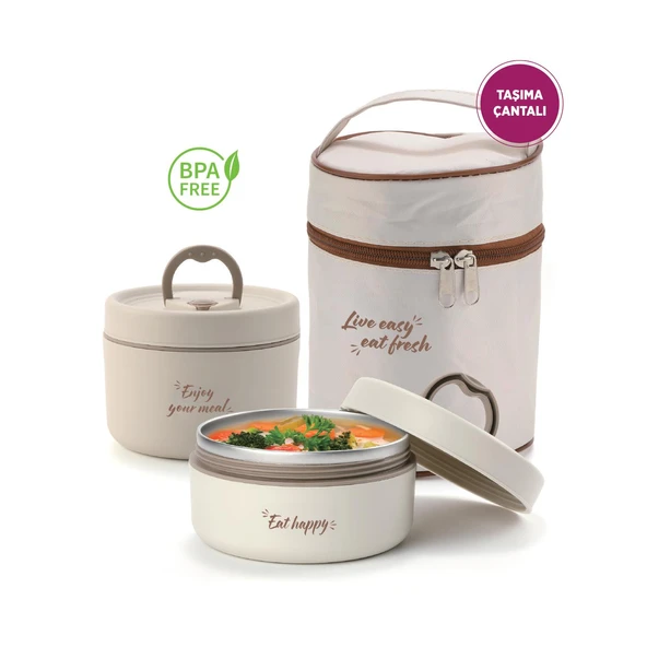 House Pratik HP107 Çantalı Paslanmaz Çelik 2'li 600 + 440ml Lunch Box Yemek Kabı ürün görseli 1