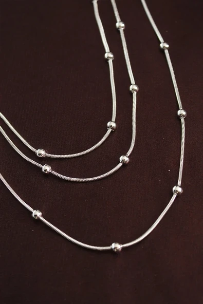 316L Çelik Gümüş Renk Minimal Topçuk Model Çoklu Kolye ürün görseli 1