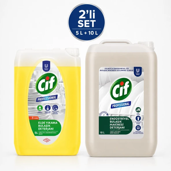 U-Pro Cif Bulaşık Deterjanı 5 L + Endüstriyel Bulaşık Makinesi Deterjanı 10 L 2’li Set ürün görseli 1