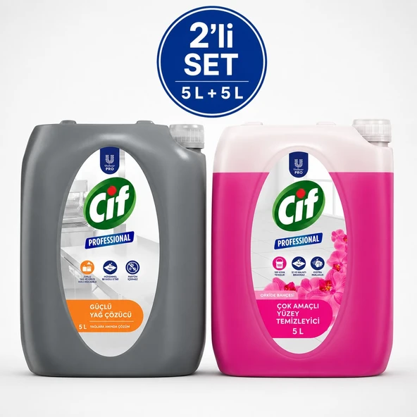 U-Pro Cif Çok Amaçlı Yüzey Temizleyici Orkide Bahçesi 5 L + Cif Yağ Sökücü 5 L 2’li Set ürün görseli 1