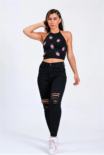 Siyah Yırtık Detaylı Skinny Jeans ürün görseli 1