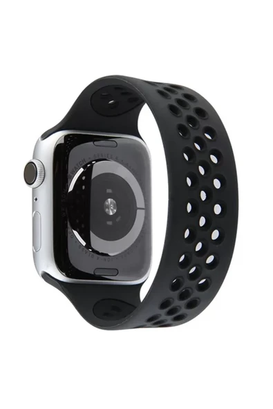 Newface Apple Watch 38mm Ayarlı Delikli Silikon Kordon - Siyah-Siyah ürün görseli 1
