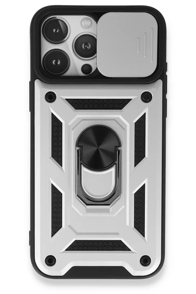 Newface Apple iPhone 15 Pro Kılıf Pars Lens Yüzüklü Silikon - Gümüş ürün görseli 1