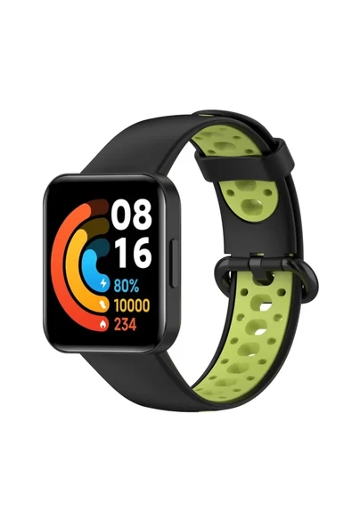 Newface Xiaomi Redmi Watch 2 Spor Delikli Kordon - Siyah-Yeşil ürün görseli 1