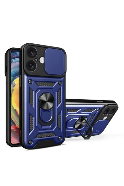 Newface Apple iPhone 16 Kılıf Pars Lens Yüzüklü Silikon - Lacivert ürün görseli 1