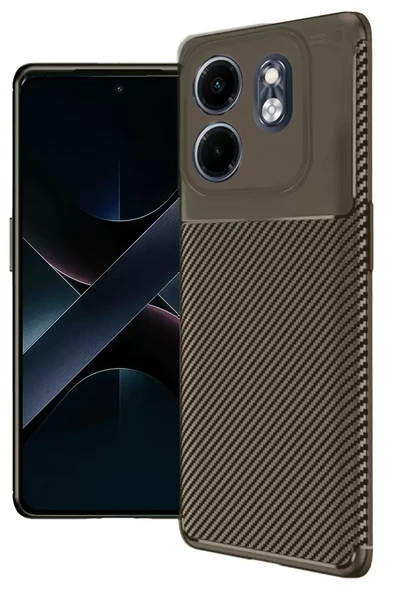 Newface İnfinix Hot 50i 4G Kılıf Auto Focus Karbon Kapak - Kahverengi ürün görseli 1
