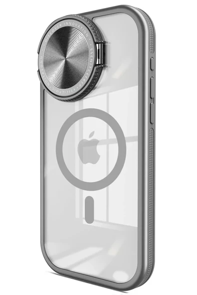 Newface Apple iPhone 15 Pro Max Kılıf Teleskop Lens Magsafe Silikon Kapak - Titan Gri ürün görseli 1