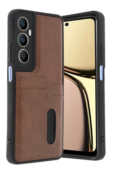 Newface Realme C65 Sara Kartvizitli Deri Kılıf - Taba ürün görseli 1